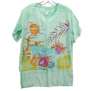 Oggi Beach Cover Up Dress Tunic Short Sleeve Beach Scene Size‎ M see Photos